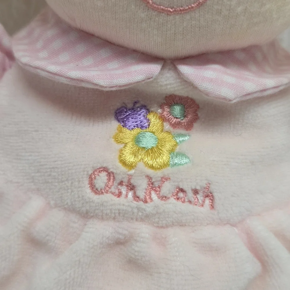 Oshkosh Blonde Baby Doll Blue Eyes Pink Rattle Plush Floral Dress